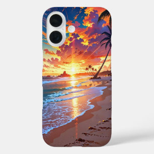 Golden Sunset Anime Beach iPhone 16 Case
