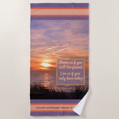Golden Sunset Beach Life Quote Personalize Beach Towel