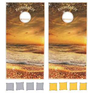 Golden Sunset Beach Ocean Sea Glistening Cornhole Set