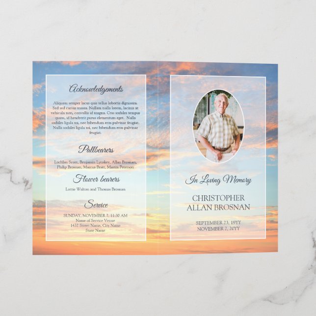 Golden Sunset Cloudy Sky Funeral Program Brochure (Outside)