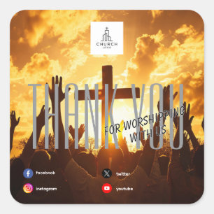 Golden Sunset Cross Church Thank You Sticker