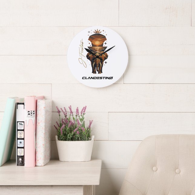 Golden Sunset Elephant Wall Clock – Nature Art (Reading Room)