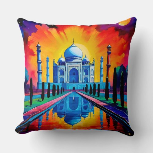 Golden Sunset Embrace Taj Mahal Silhouette Throw Pillow