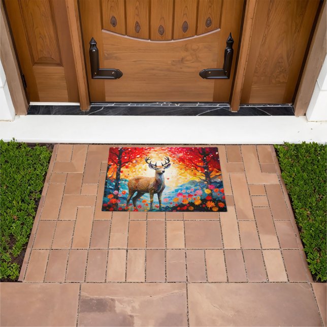 Golden Sunset Floral Fall Forest Deer Doormat (Outdoor)