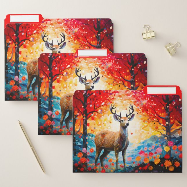 Golden Sunset Floral Fall Forest Deer File Folder (Set)