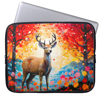 Golden Sunset Floral Fall Forest Deer Laptop Sleeve