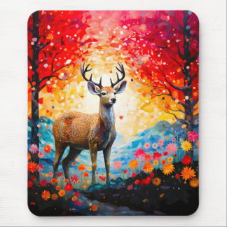 Golden Sunset Floral Fall Forest Deer Mouse Pad