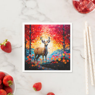 Golden Sunset Floral Fall Forest Deer Napkins