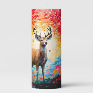 Golden Sunset Floral Fall Forest Deer Pillar Candle