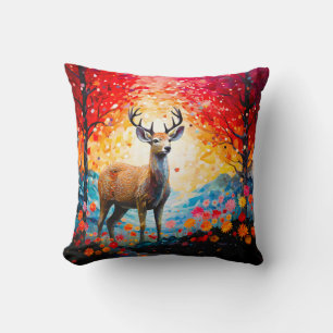 Golden Sunset Floral Fall Forest Deer Throw Pillow
