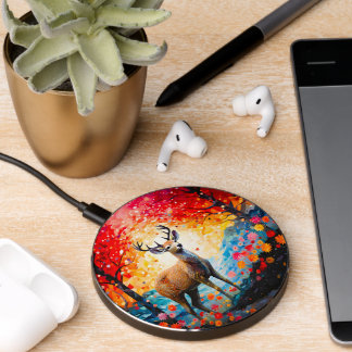 Golden Sunset Floral Fall Forest Deer Wireless Charger