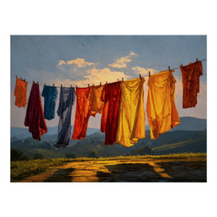 Golden Sunset Laundry Line Artwork Poster
