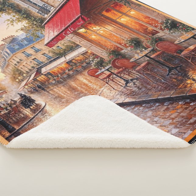 Golden Sunset Light On A Rainy Town Café Sherpa Blanket (3/4)