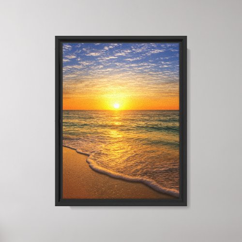 Golden Sunset Light on Ocean Shoreline Canvas Print