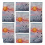 Golden Sunset Meadow: A Serene Watercolor Landscap Bandana