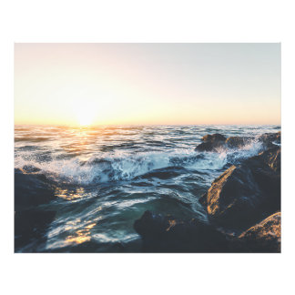 Golden Sunset Ocean Waves on Rocks Serene Seascape Photo Print