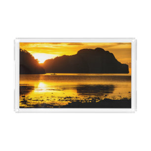 Golden Sunset Over Bay Acrylic Tray