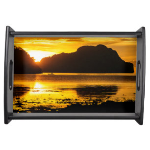 Golden Sunset Over Bay Serving Tray