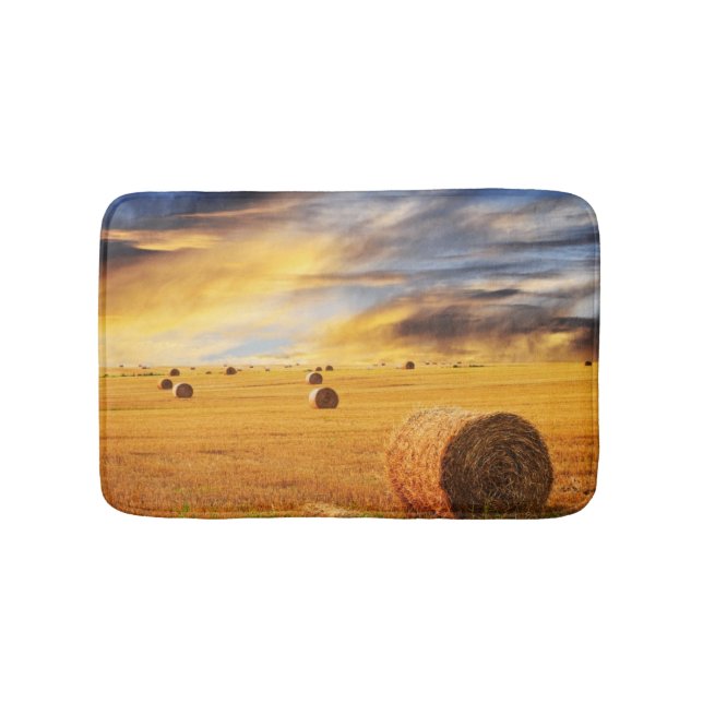 Golden Sunset Over Farm Field Bathroom Mat (Front)