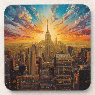 Golden Sunset Over New York City Skyline Beverage Coaster