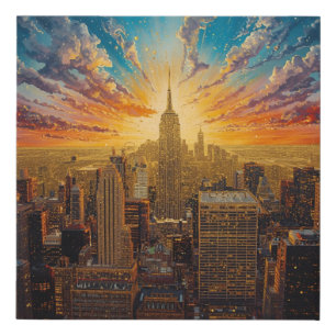 Golden Sunset Over New York City Skyline Faux Canvas Print
