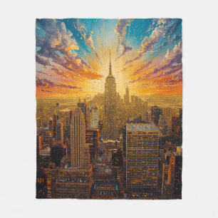 Golden Sunset Over New York City Skyline Fleece Blanket
