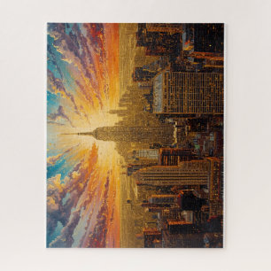Golden Sunset Over New York City Skyline Jigsaw Puzzle