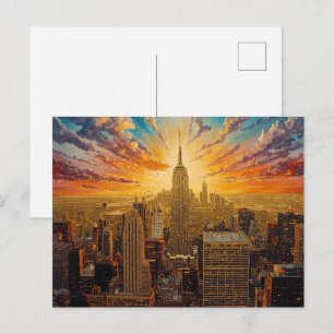 Golden Sunset Over New York City Skyline Postcard