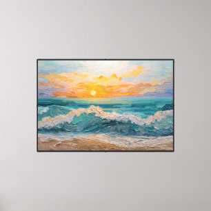 Golden Sunset Over Ocean Waves Abstract Wall Art