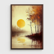 Golden Sunset Over Tranquil Lake with Autumn Trees