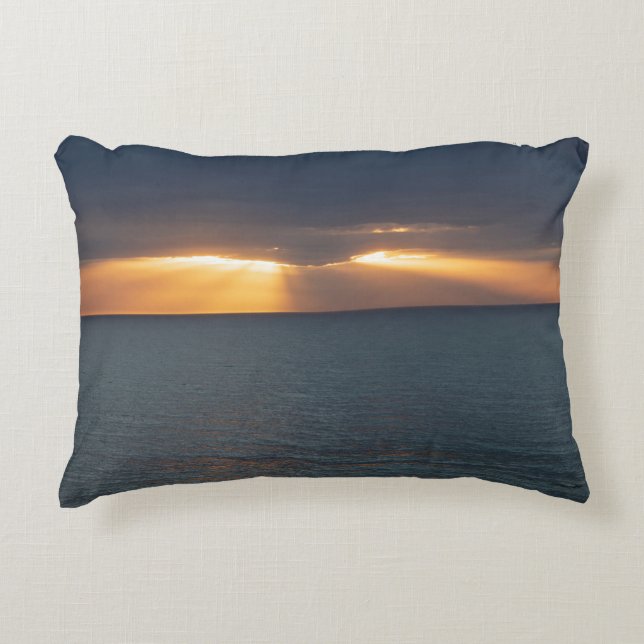 Golden sunset rays over the ocean with reflections accent pillow (Front)