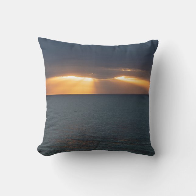 Golden sunset rays over the ocean with reflections throw pillow (Front)
