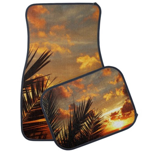 Golden Sunset Sea and Palmtree Postcard Car Floor Mat