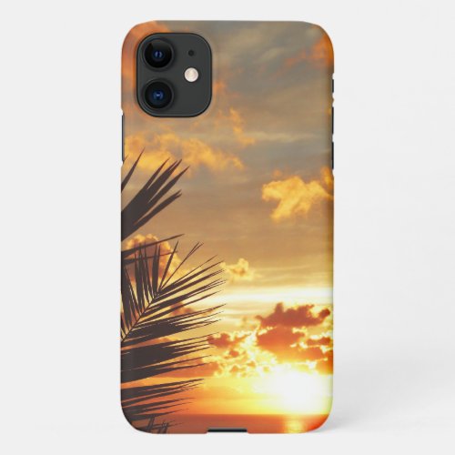 Golden Sunset Sea and Palmtree Postcard iPhone 11 Case
