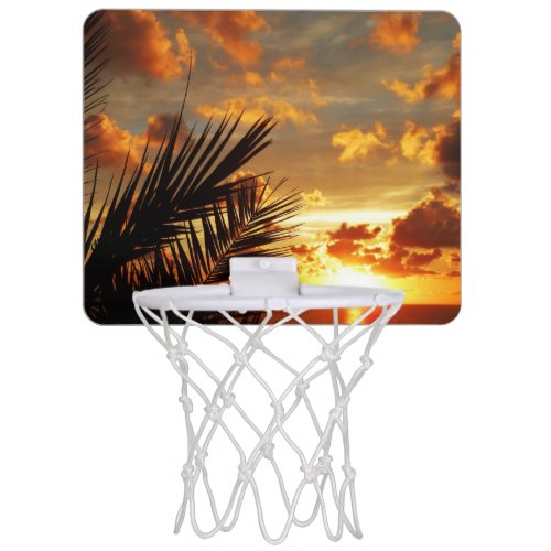 Golden Sunset Sea and Palmtree Postcard Mini Basketball Hoop