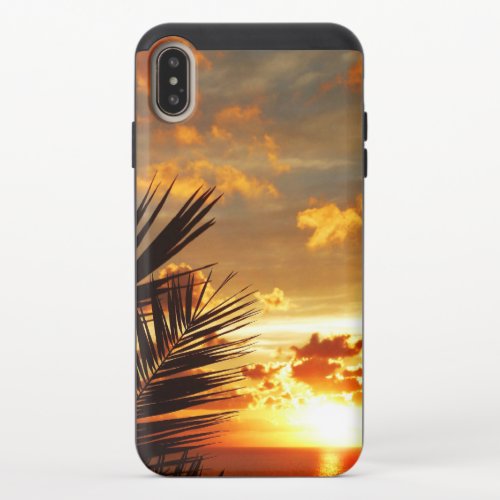 Golden Sunset Sea and Palmtree Postcard iPhone XS Max Slider Case