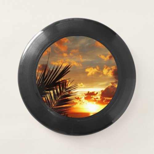 Golden Sunset Sea and Palmtree Postcard Wham_O Frisbee