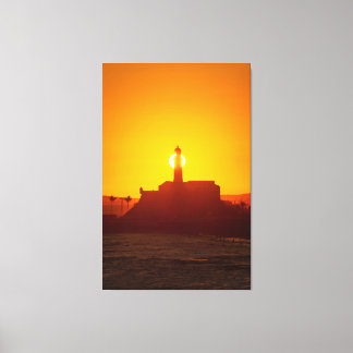 Golden Sunset Silhouette of Farol da Barra Salvado Canvas Print
