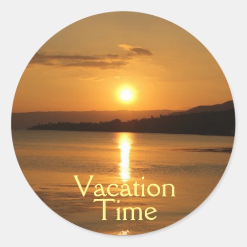 Golden Sunset  Yellow Vacation Time Typography Classic Round Sticker