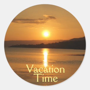 Golden Sunset   Yellow "Vacation Time" Typography Classic Round Sticker