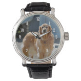 Gold tone golden retriever watch Cute Golden Retriever Dog Puppy - girls dial-plate Watch  main image 4