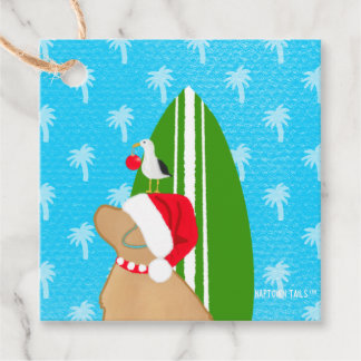 Golden Surf Dog Christmas Flat Gift Card Favor Tags
