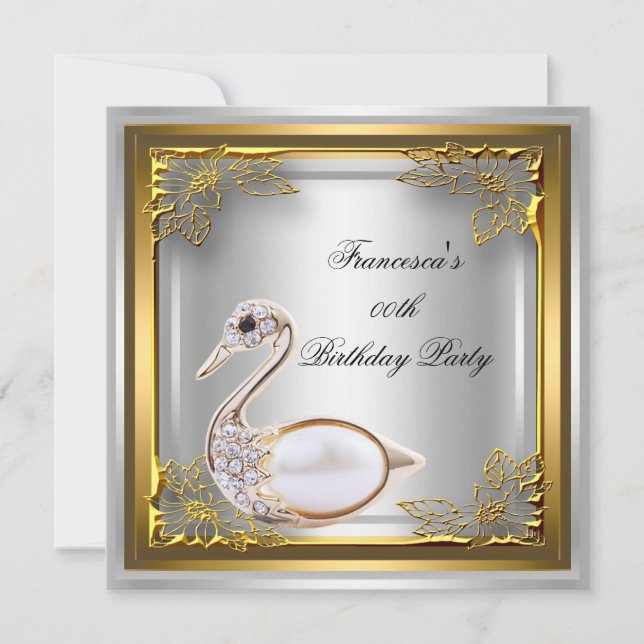 Golden Swan Elite Elegant Birthday Party White Invitation (Front)