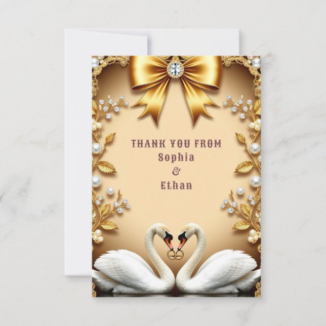 💍 Golden Swan Wedding Thank You Appreciation  💍 Card (Front)