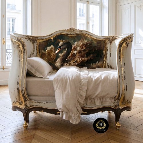 Golden Swan with Crown and Cream Florals Decoupage Tissue Paper