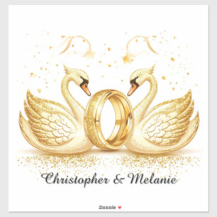 Golden Swans Embracing in Elegant Artistic Display Sticker