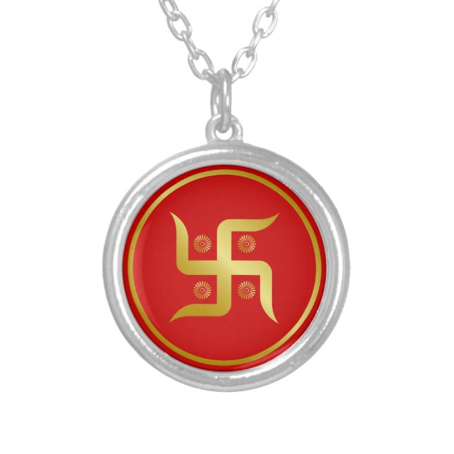 Golden Swastika SIgn Silver Plated Necklace (Front)