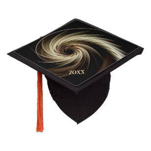 Golden Swirl Across Black Add Year Graduation Cap Topper