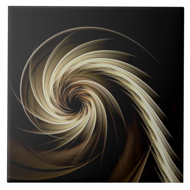 Golden Swirl Across Black  Ceramic Tile (Front)