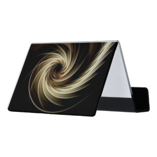 Golden Swirl Across Black Desk Business Card Holder